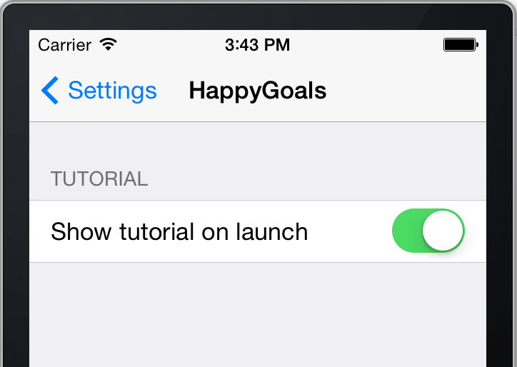 Toggle Switch in the Settings app