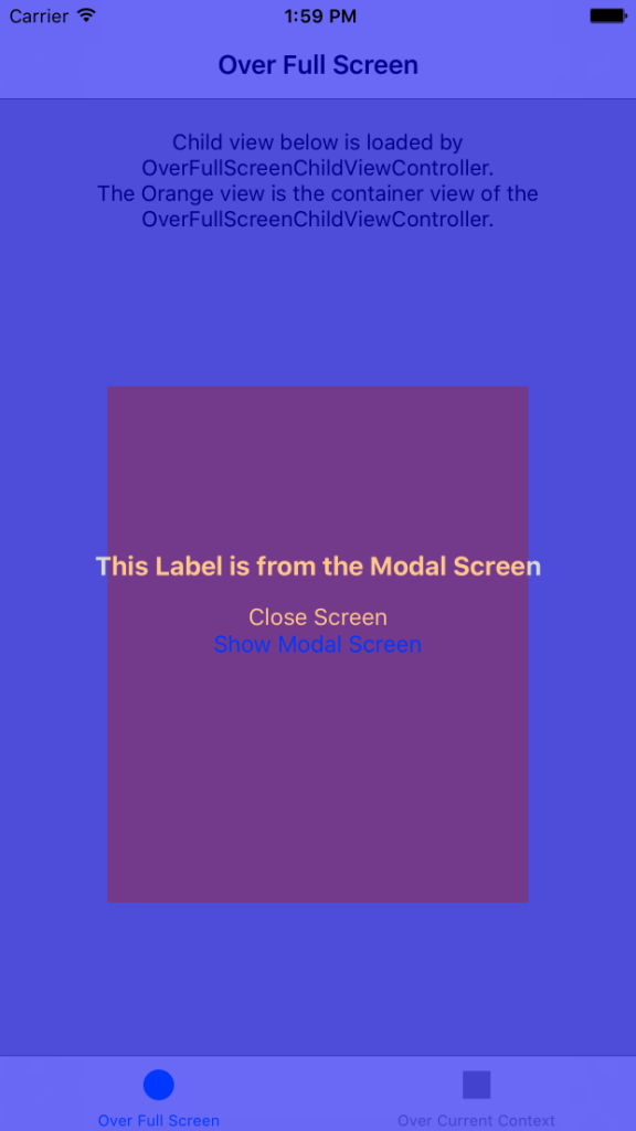 OverFullScreen modalPresentationStyle screenshot